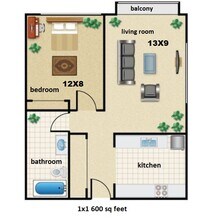 1x1 1 Bedroom floor plan